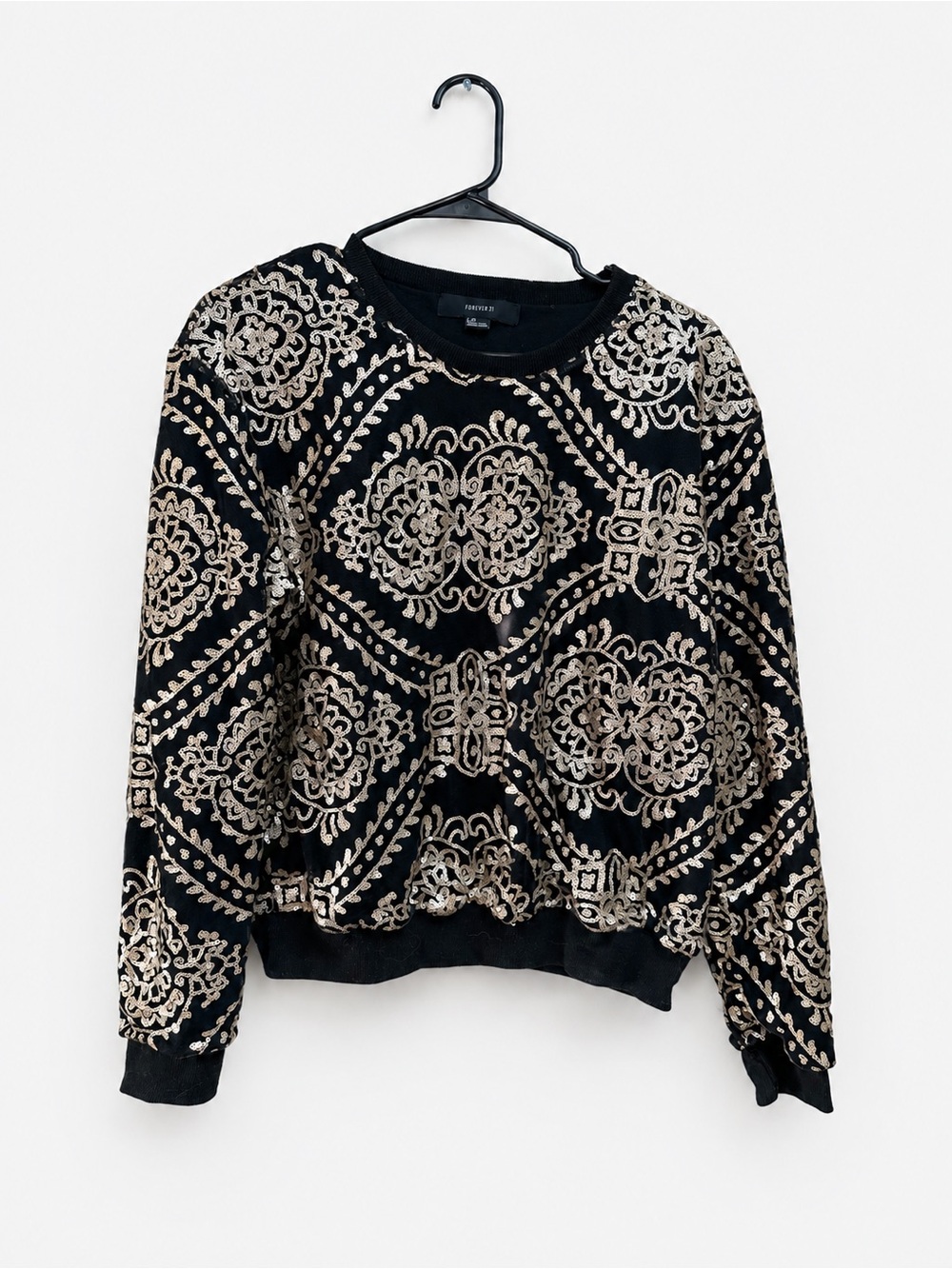 Forever 21 Black Floral Sequin Sweatshirt, Size L